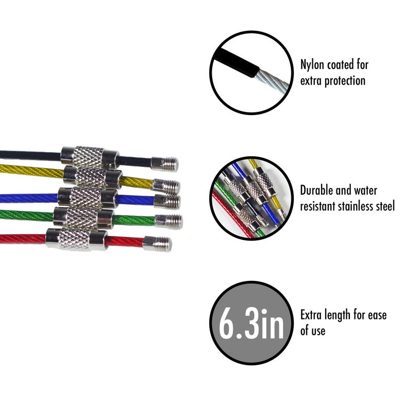 Millennial Essentials 20pack Colored Nylon Coated Stainless Steel Wire Keychains 2mm 6.3 Inches Aircraft Cable Key Ring Loops for Hanging Luggage Tags or ID Tags (Assorted 20 Pack) - Image 3